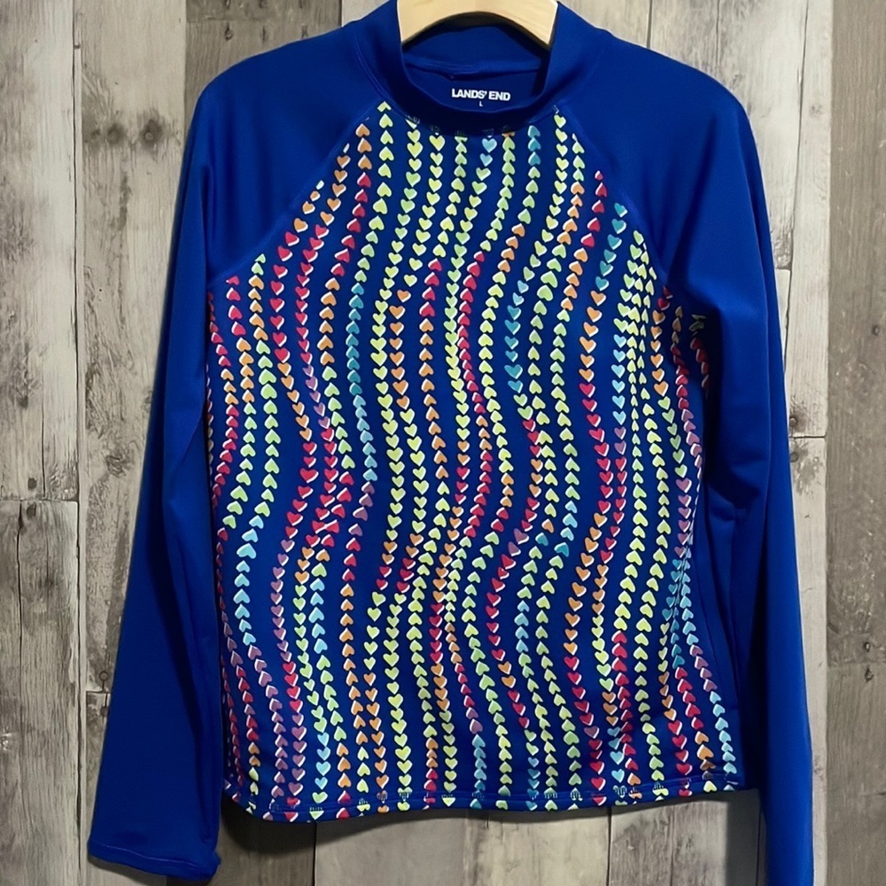 Lands’ End Girls Rash Guard Swim Top